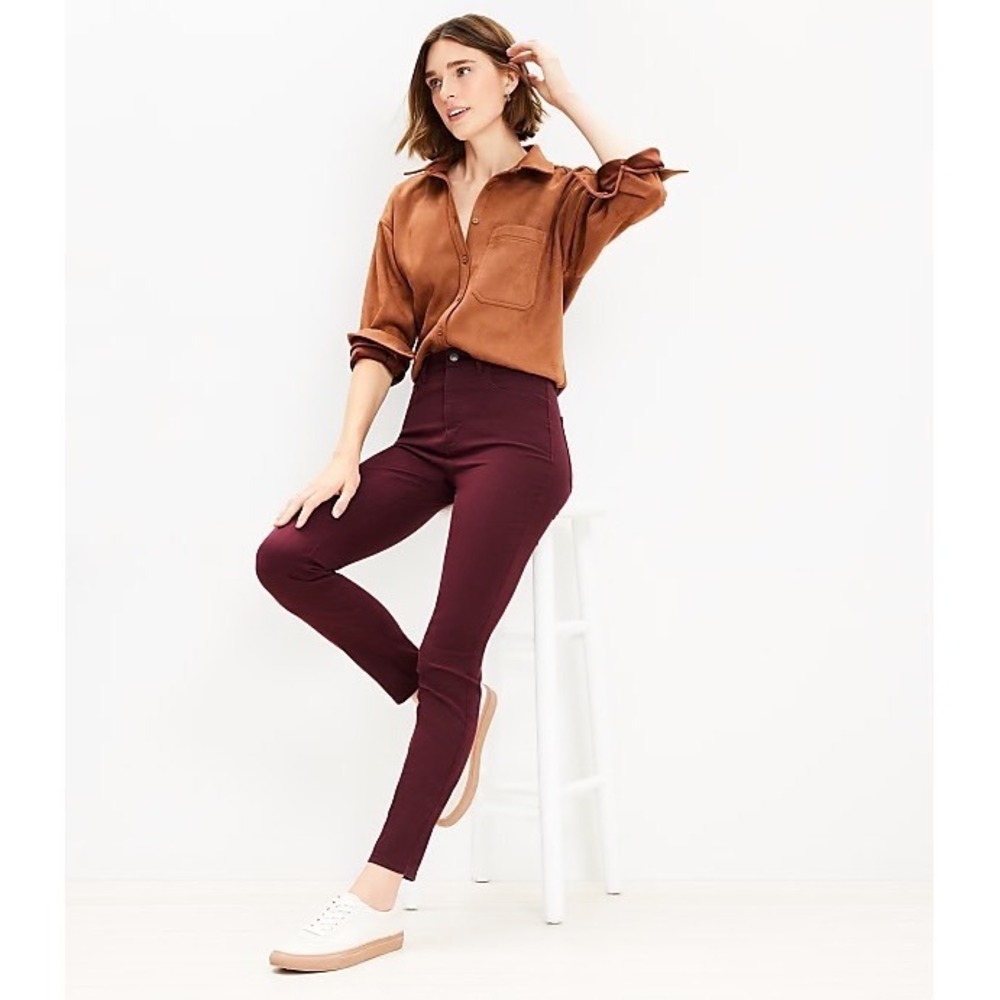 LOFT Skinny Ankle Women's Pants Size 6 Burgundy Mid Rise Stretch Cotton NWT
